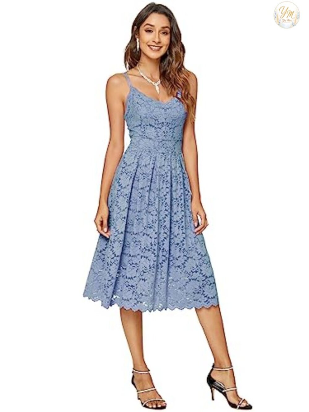 Women's Lace Cocktail Dress Spaghetti Strap V-Neck Swing Party